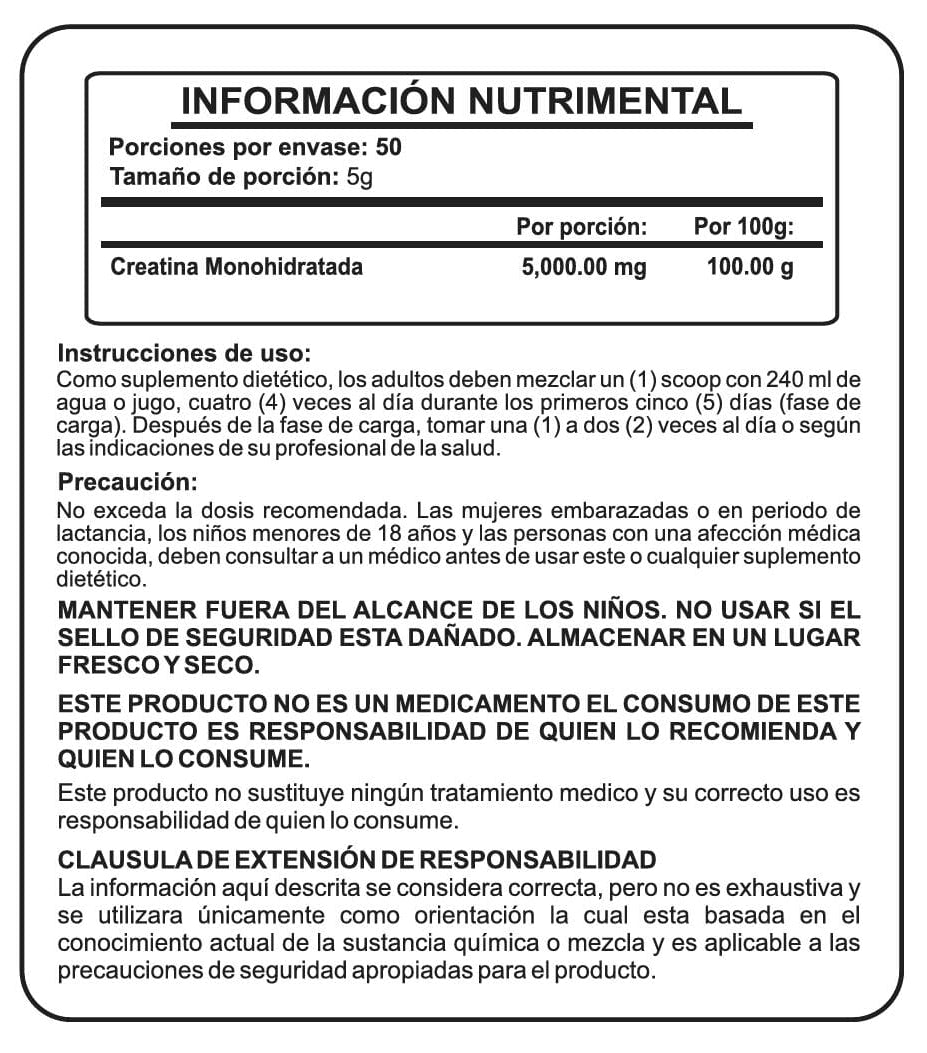 CREATINA MONOHIDRATADA 100% PURA/MÉXICO