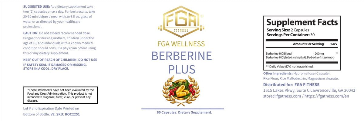 FGA Fitness Berberine Plus 1200 mg, Berberis Aristata Bark Extract, 60 Capsules, 30 Servings | Berberina