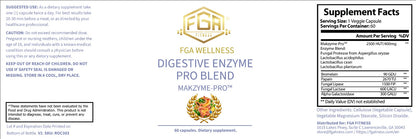 FGA Fitness Digestive Enzymes with Probiotics, Protease, Lipase, Lactase, Bromelain, 60 Veggie Capsules | Enzimas Digestivas