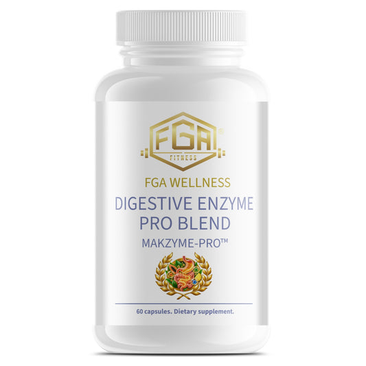 FGA Fitness Digestive Enzymes with Probiotics, Protease, Lipase, Lactase, Bromelain, 60 Veggie Capsules | Enzimas Digestivas
