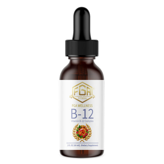 FGA Fitness B12 Drops 1200 mcg with B-Complex, Liquid Vitamin B12, Unflavored, 2 fl oz, 60 Servings | Gotas de Vitamina B12