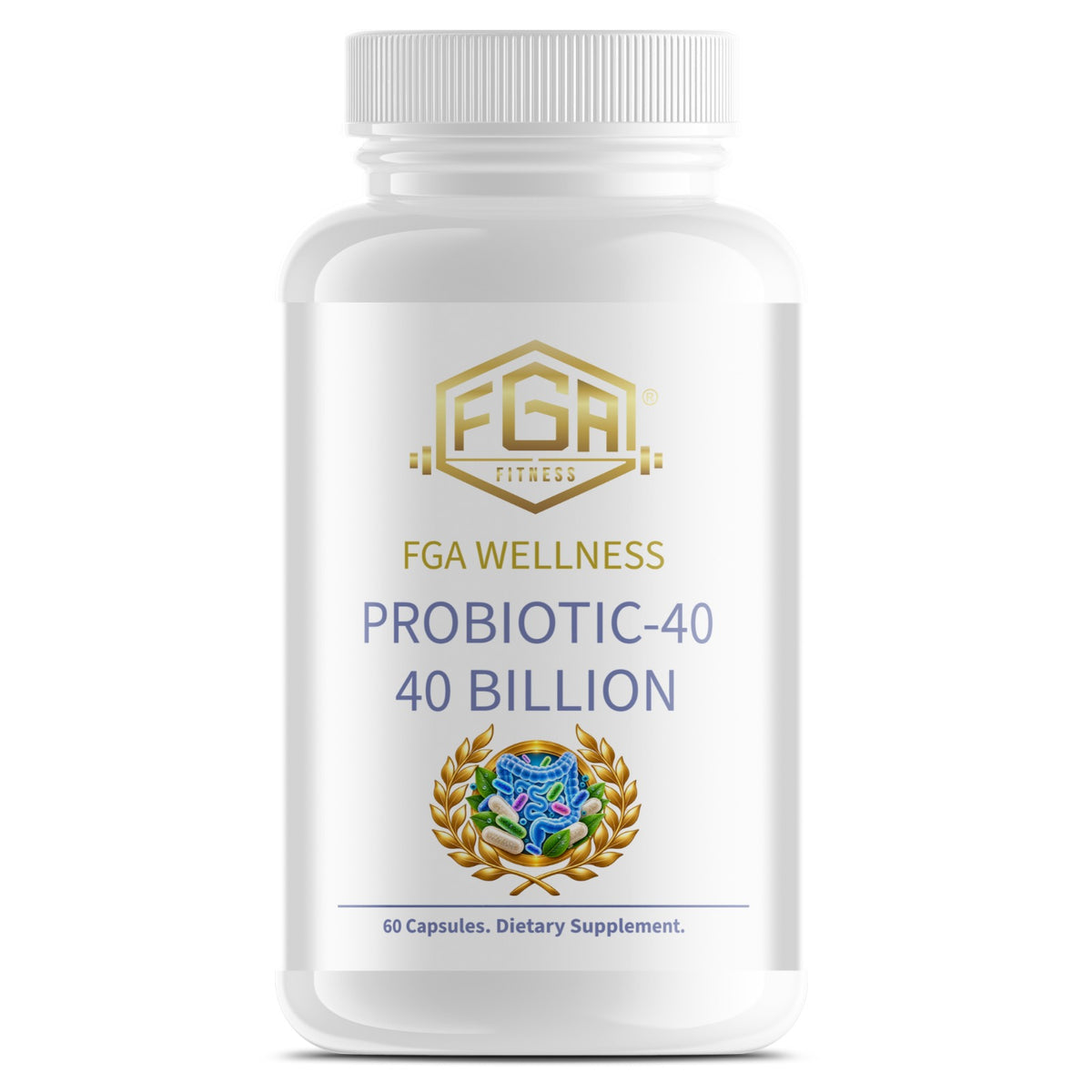 FGA Fitness Probiotic 40 Billion CFU, 4 Named Strains with Prebiotic FOS, 60 Capsules, 30 Servings | Probiótico