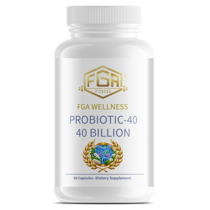 FGA Fitness Probiotic 40 Billion CFU, 4 Named Strains with Prebiotic FOS, 60 Capsules, 30 Servings | Probiótico