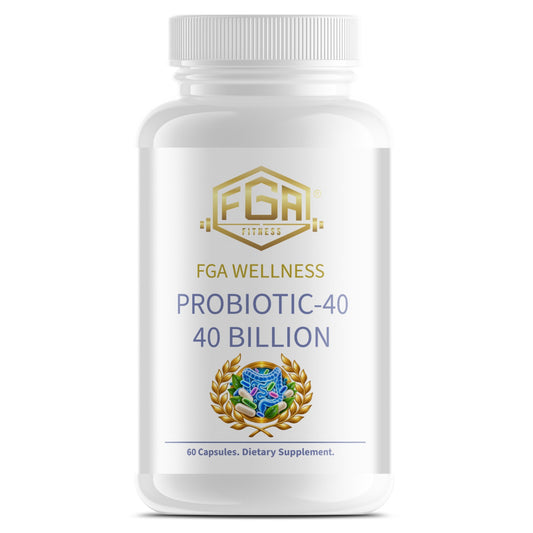 FGA Fitness Probiotic 40 Billion CFU, 4 Named Strains with Prebiotic FOS, 60 Capsules, 30 Servings | Probiótico